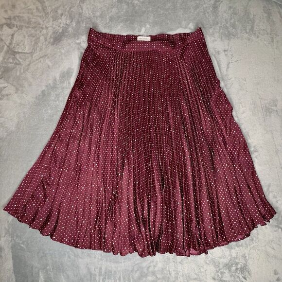 Free Assembly Sz XL Pleated Skirt Classic Fit Side Zip Marron Crush Polka Dot - Picture 3 of 15
